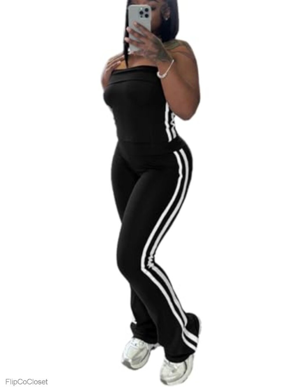 Women's Striped Strapless Crop Top & Flare Pants Set – Sleeveless Two-Piece